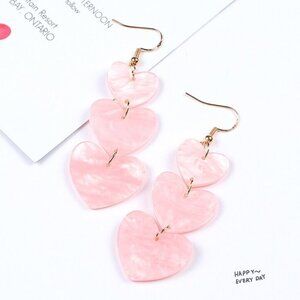 Heart love earrings jewelry fashion pink hearts dangle drop gold tone new cute